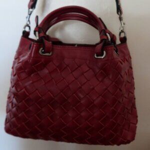 Patricia Nash Discovery Woven Leather Rometta Satchel w/ Crossbody Strap Magenta